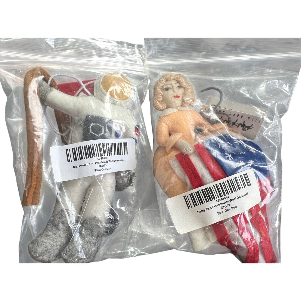Silk Road Bazaar Neil Armstrong & Betsy Ross Handmade Wool Ornaments Set